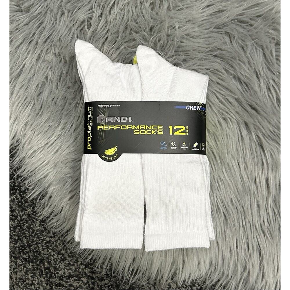 AND1 ProPlatinum Crew Socks White 12 Pair men's size‎ 6-12.5 new